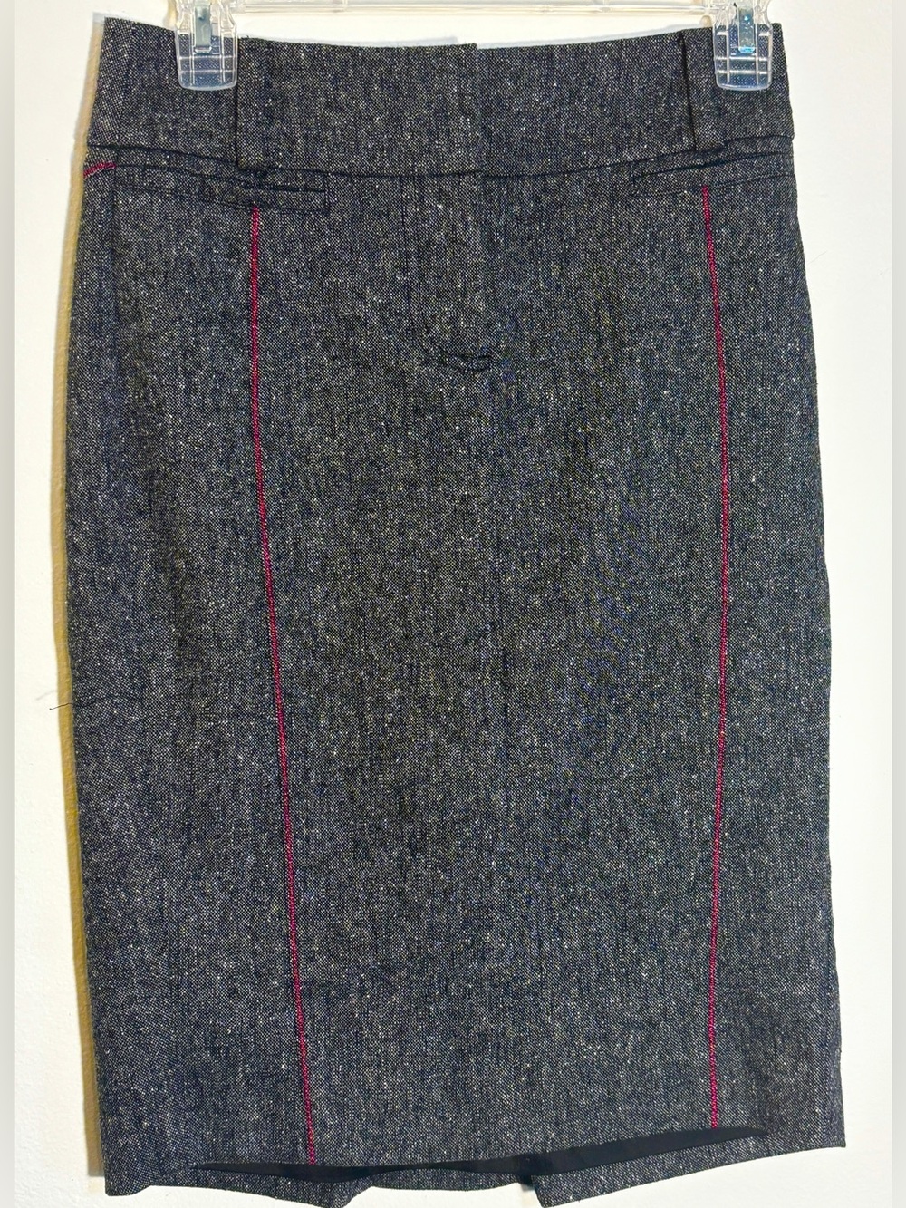 bebe Charcoal Tweed Pencil Skirt with Pink Stitching - pleated mermaid tail back